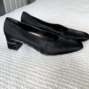 Salvatore Ferragamo Black Satin block heels with crystal inset size 10